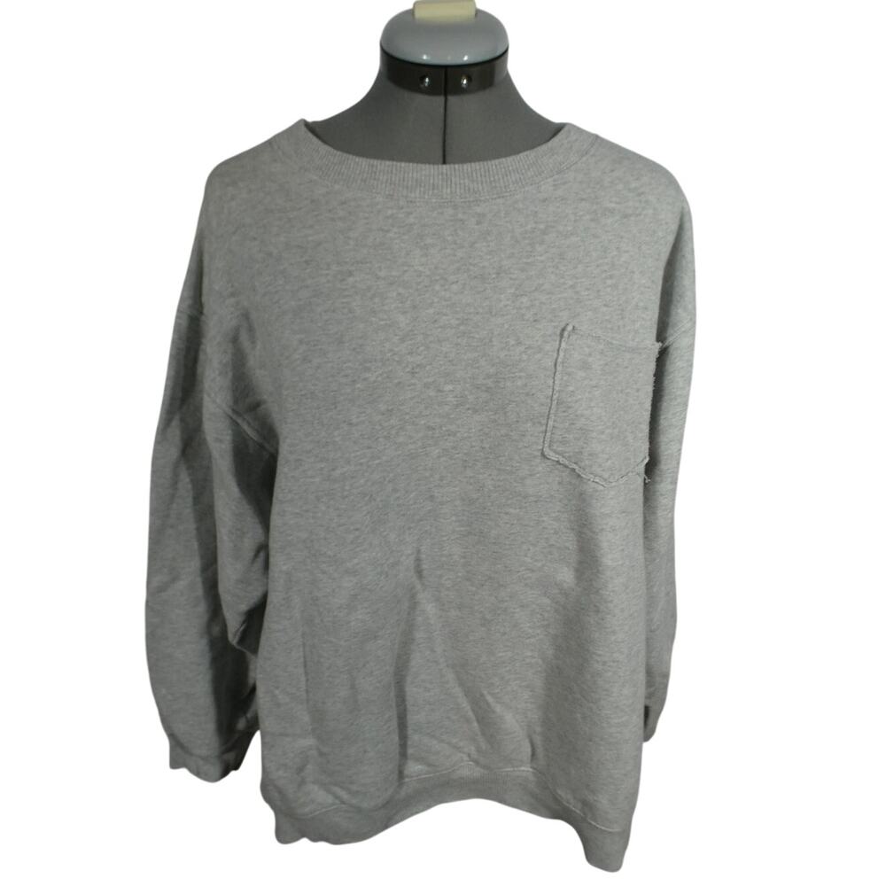 Aerie Large Women's Gray Crew Neck Sweatshirt Casual Oversized Minimalist Pocket